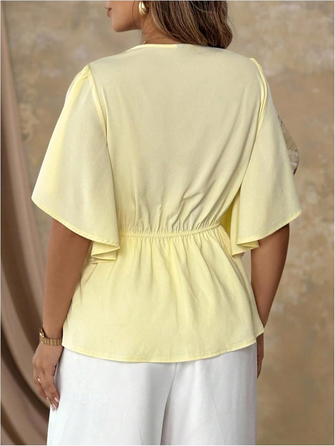 Floerns Women's Plus Size Butterfly Sleeve Blouse Tops Square Neck Dressy Casual Shirts - Image 3