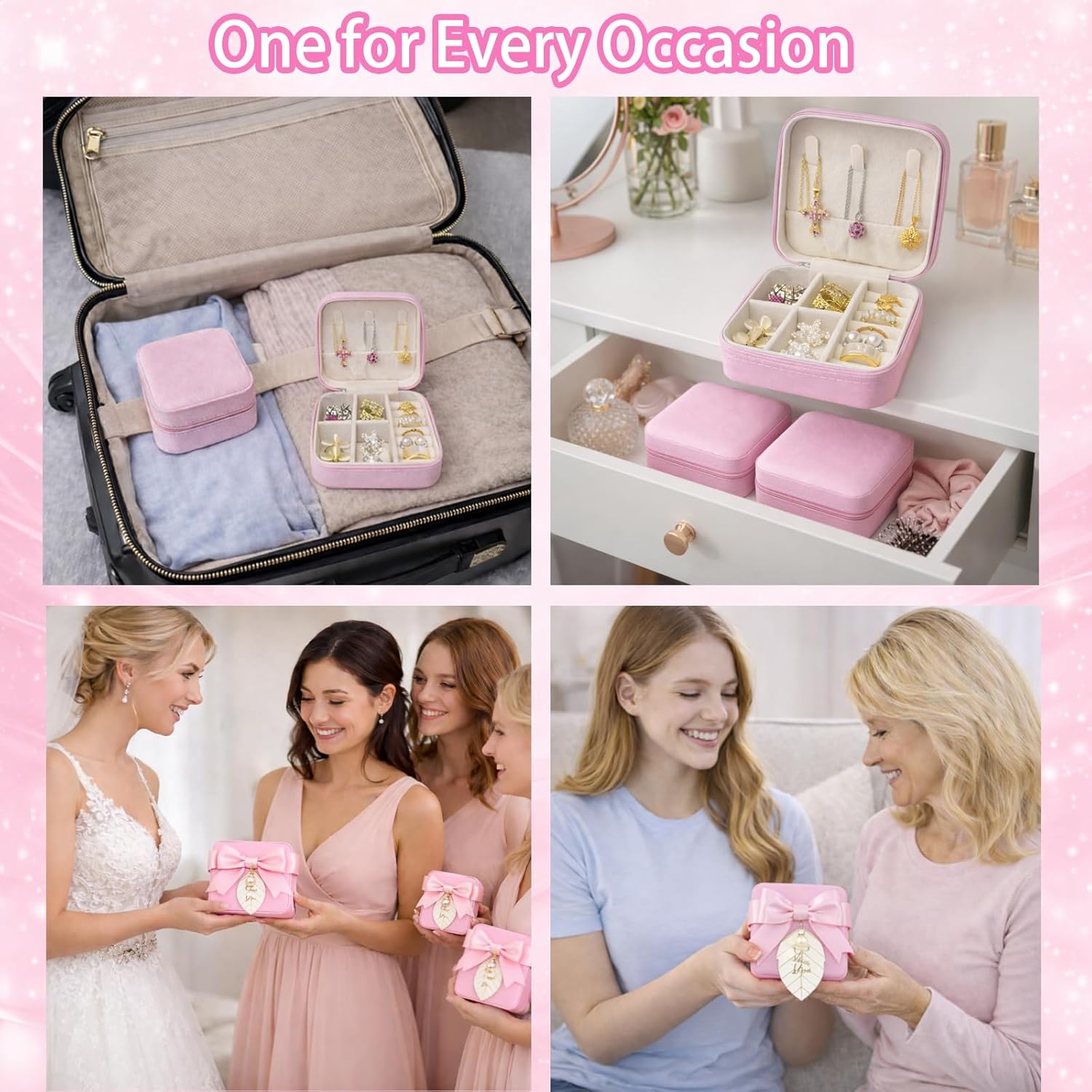 Travel Jewelry Case Bulk, 10 Pcs Leather Bridesmaid Jewelry Box, Blank Surface for DIY, Tangle-Free Storage for Earrings, Rings & Necklaces, Perfect for Party Favors & Group Gifts (Pink)