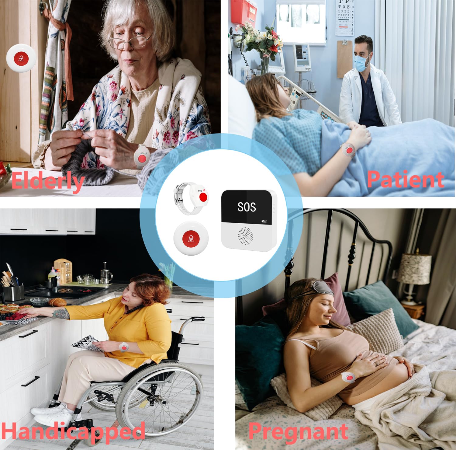 Sistema de botón de llamada para cuidadores WiFi, alerta de aplicación inteligente, botón de llamada de emergencia, alerta de ayuda personal en casa para pacientes mayores (solo compatible con WiFi de