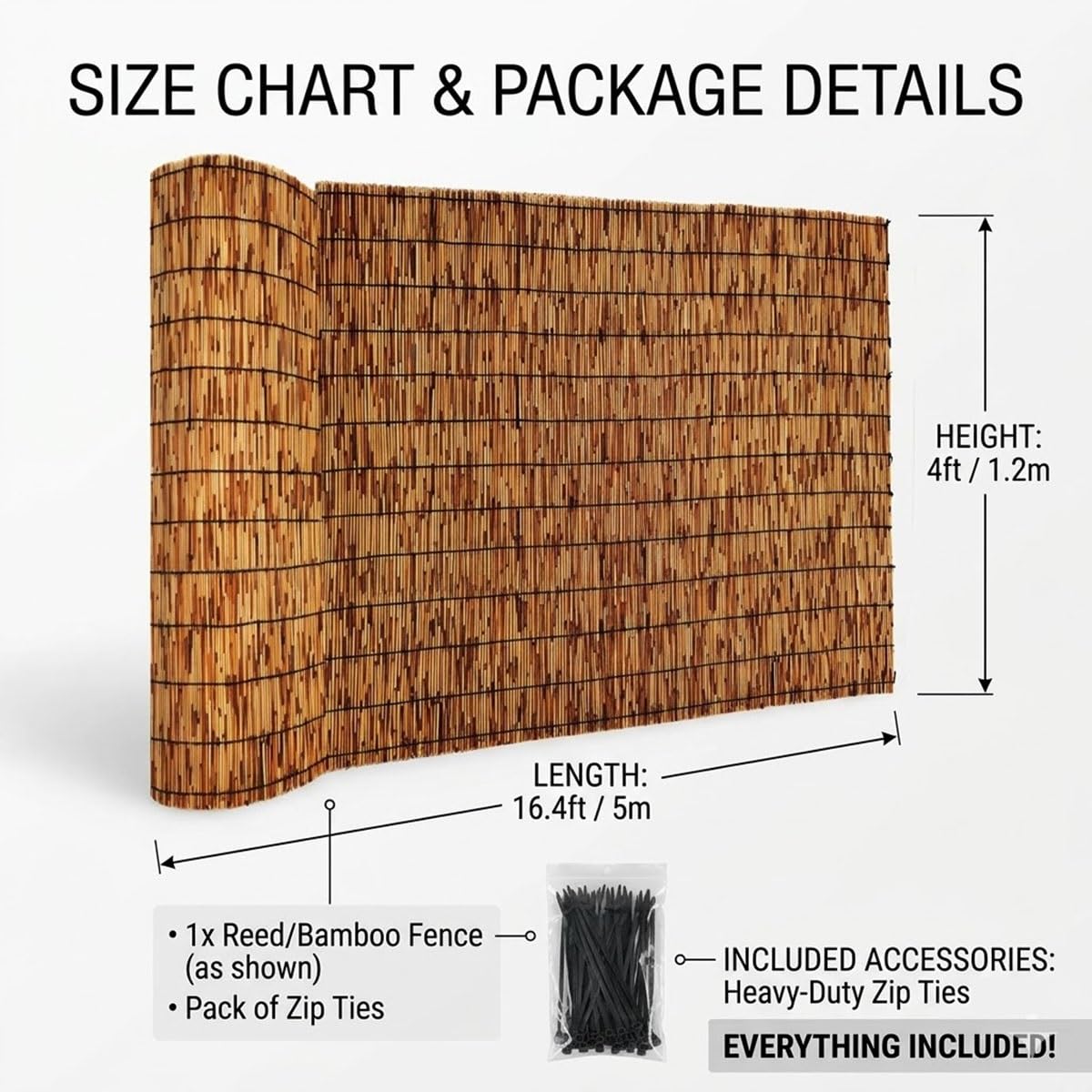 Rollo de Cañizo Ocultación de Caña Natural Ecológico 1.2x5.0m, Valla Jardín Exterior, Cerramiento Bambú Terraza, Protector Visual Resistente(Marrón,1.20mx5.0mx3pack)