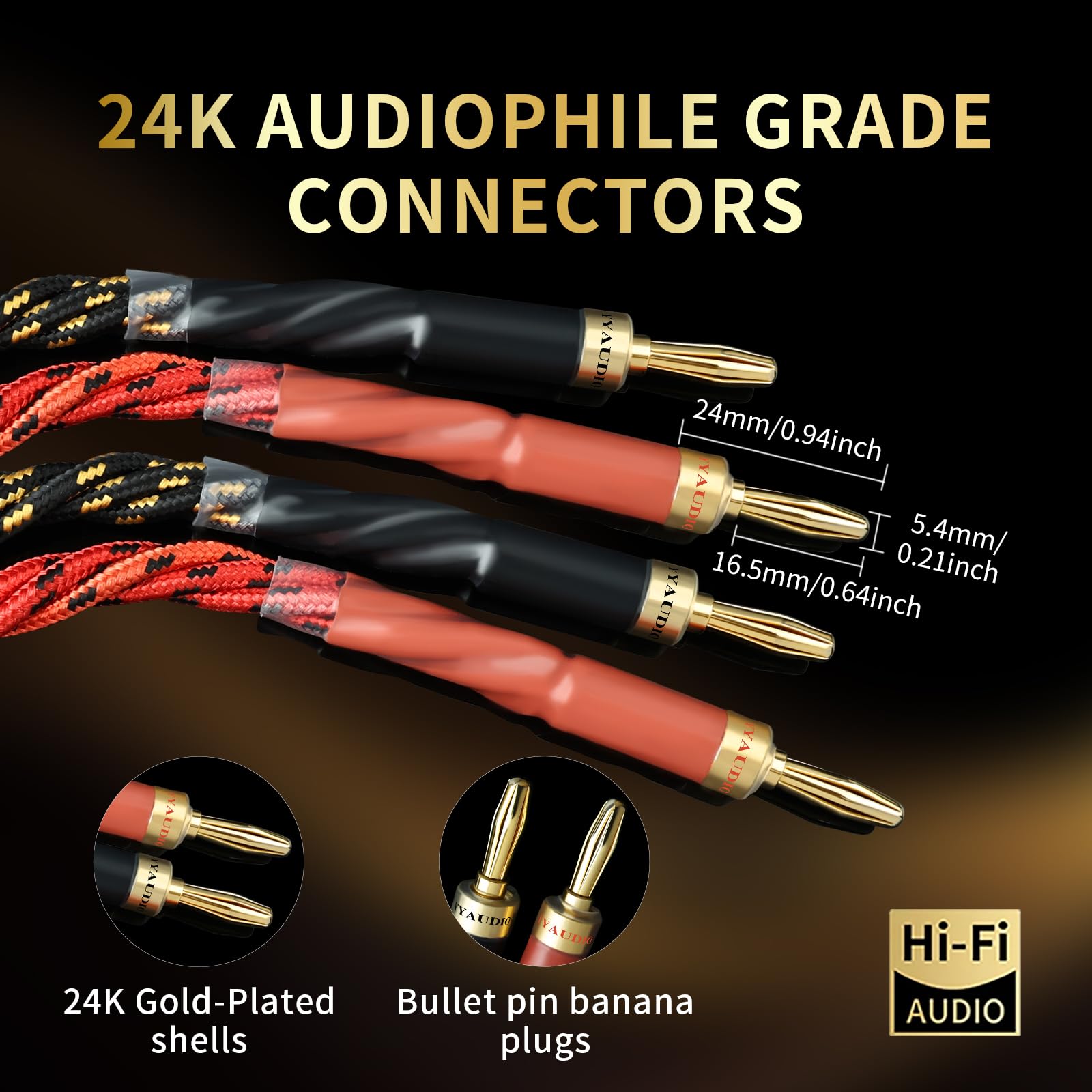 Cavo audio per altoparlanti HiFi audiophile 12AWG, nucleo OFC 4N, connettori a banana placcati oro 24 K con treccia di nylon; compatibile con amplificatori, altoparlanti, home theater e