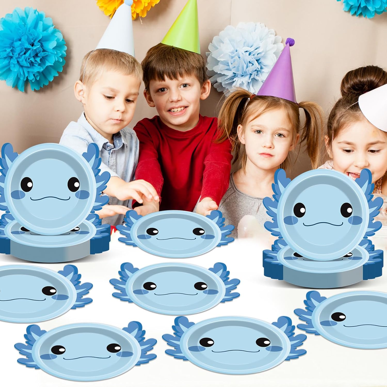 60Pcs Blue Axolotl Shaped Birthday Party Decorations Reptile Animals 7 Inch Dessert Paper Plates Cartoon Axolotl Disposable Tableware Set for Kids Boys Girls Party Baby Shower Supplies Favors - Image 7