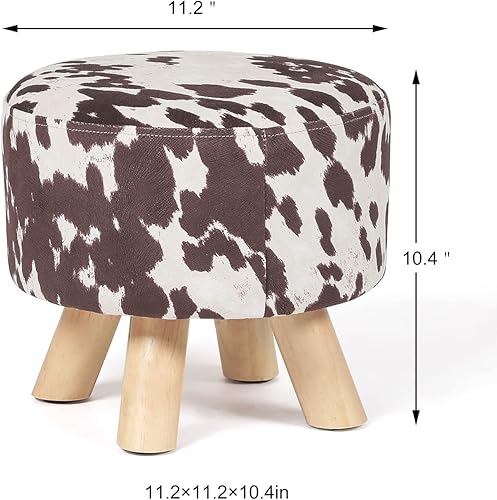 Miniatura 3 de Homebeez Taburete otomano redondo de terciopelo, reposapiés pequeño con patas antideslizantes (vaca marrón)