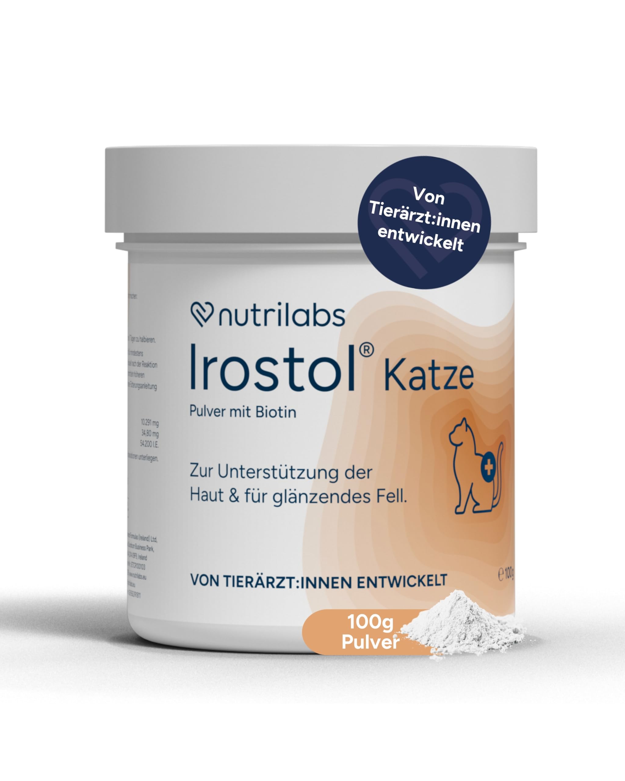 NutriLabs Irostol® Pulver 100 g - Nahrungsergänzung mit MSM, Biotin & Omegafettsäuren - wichtige Katzen Vitamine - Gesundheitsprodukte für Katzen - Fellpflege Katze