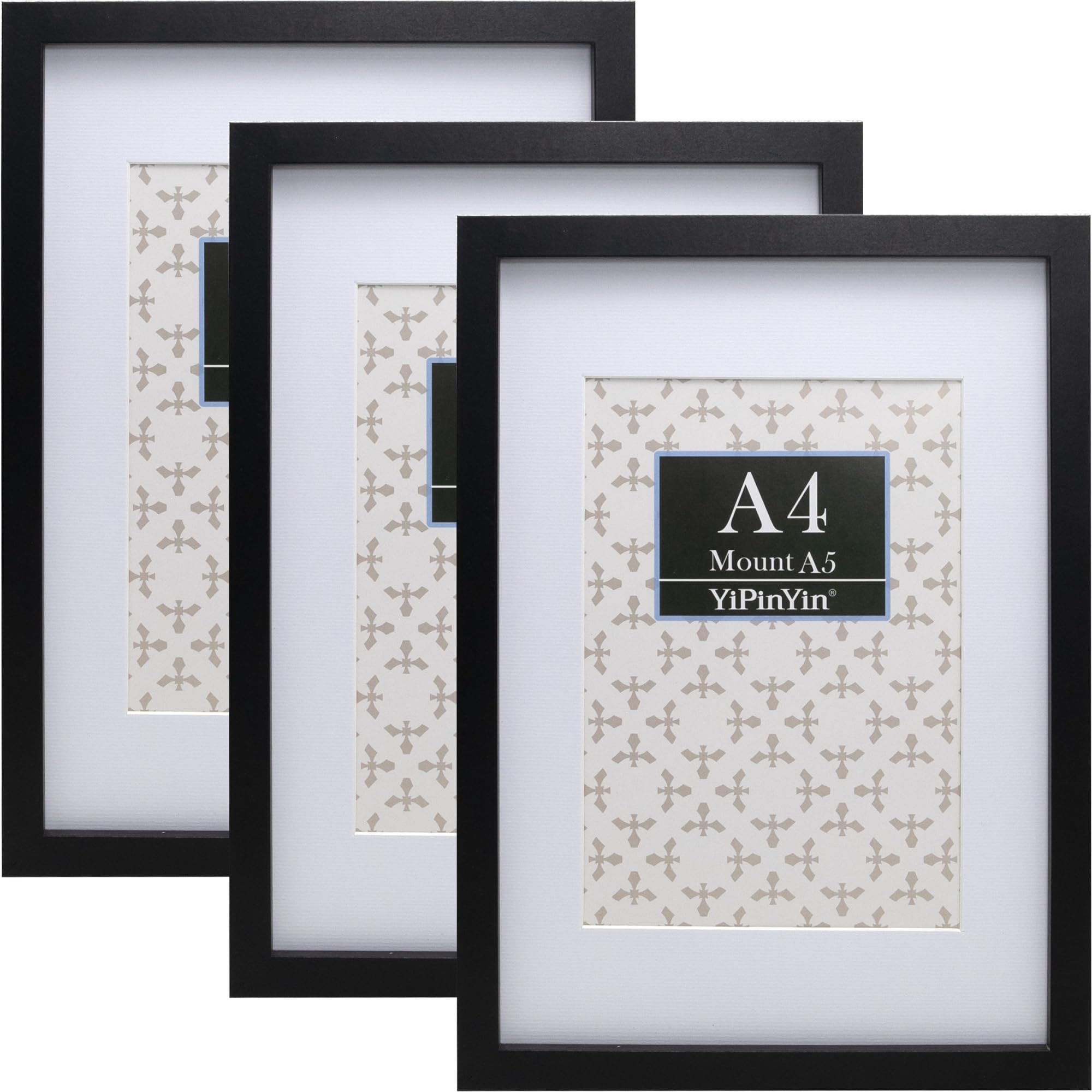 Black A4 Picture Frame Set of 3,with Acid Free Mount For A5 Featuring Premium Acrylic Window,for Tabletop Display and Wall Mounting,An Ideal Choice for Christmas,Weddings Decor — image 1