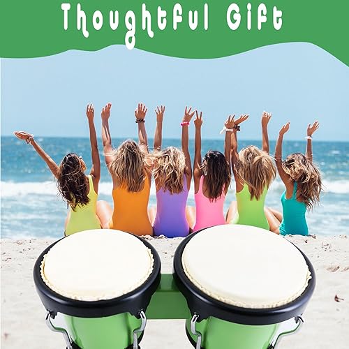 Miniatura 32 de EastRock Bongo - Juego de tambor de 4 y 5 pulgadas para adultos, tambor de percusión con llave de afinación (azul)