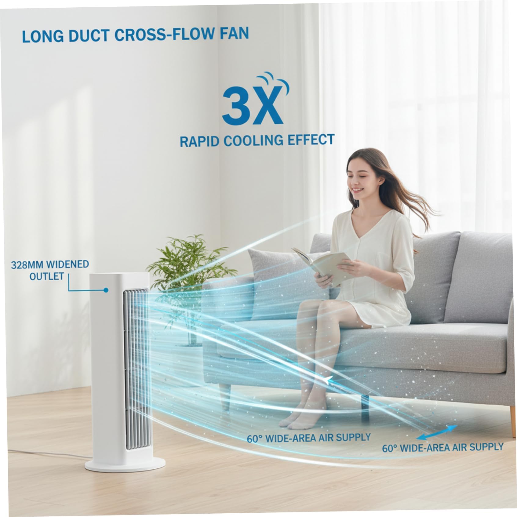 Ventilador de torre portátil sin aspas, 4000 mAh recargable pequeño enfriador de aire con control remoto, 3 velocidades, oscilación de 60° para oficina y hogar