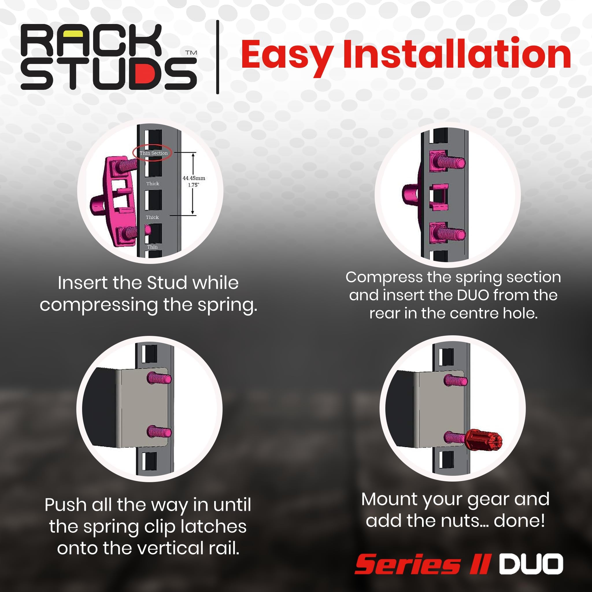 DUO20 Solution de montage en rack 1RU série II - Alternative aux vis et écrous traditionnels ppour rack et vis pour rack de serveur pour l'installation de matériel de serveur - 20 Paquets, Universelle