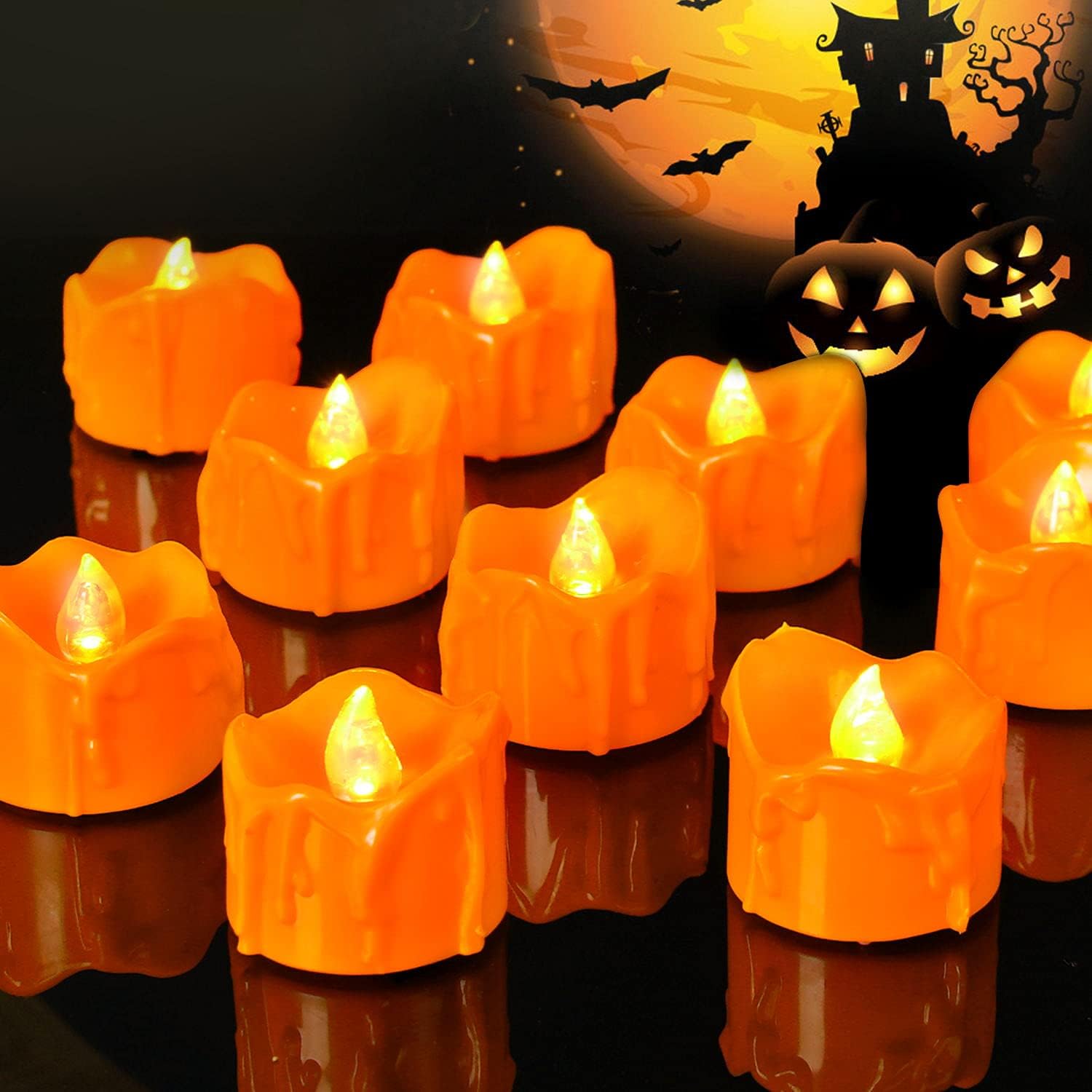 Halloween 12 Pack Orange Tea Lights, Small Dripping Candles