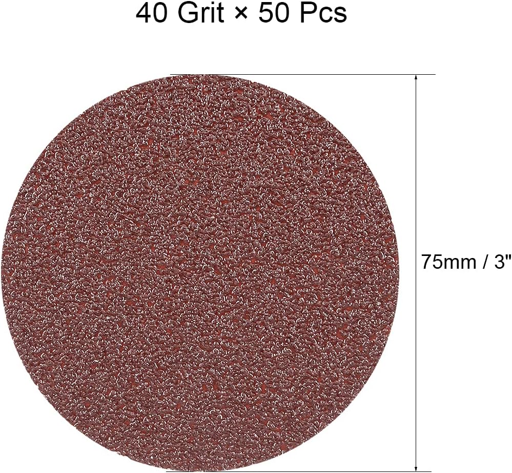 sourcingmap 50Pcs 3 inch Hook and Loop Sanding Disc 40 Grits Flocking Sandpaper for Random Orbit Sander Brown - Image 3
