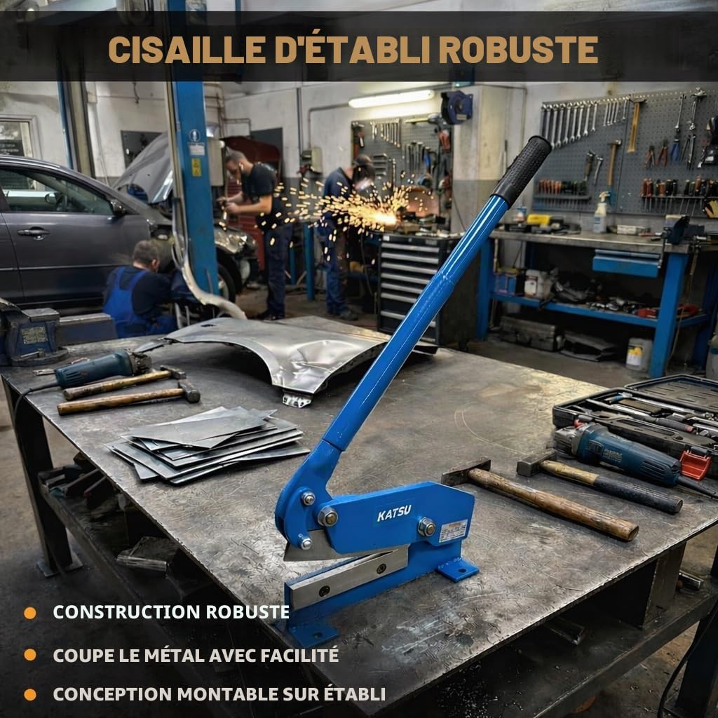 KATSU Cisaille à Levier pour Tôle Manuelle 180 mm, Cisailles de Coupe de Tôle d'Acier Plat en Métal à Usage Intensif, Coupe Précise, Outil de Réparation de Formage de Carrosserie de Voiture