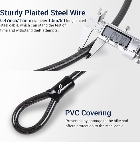 Miniatura 6 de Sportneer Cerradura de bicicleta Cerradura de bicicleta combinada sin llave de 0.551 in con cable de acero de seguridad de 5 pies - Cerraduras en U