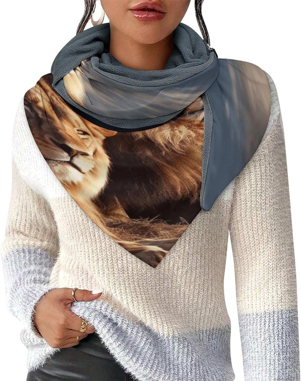 Two Lions Triangle Scarf for Women Neck Scarfs Cozy Fashion Scarves Warm Soft Silk Scarfs Winter Accessories