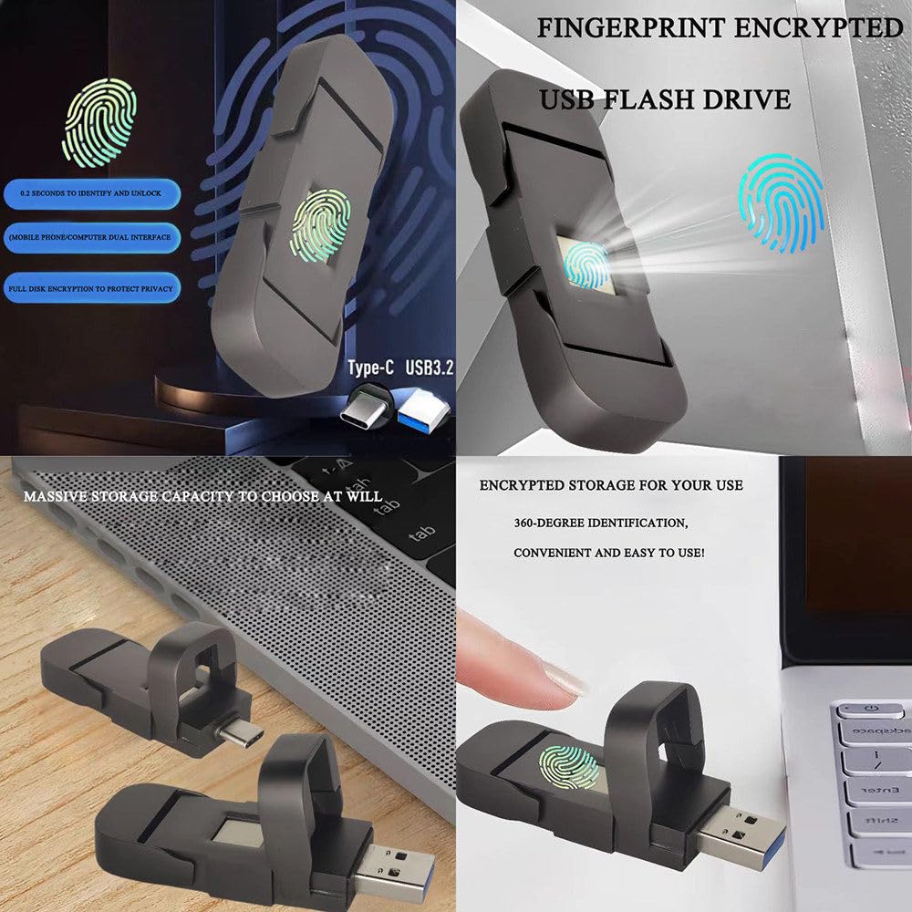 unità Flash USB con crittografia delle Impronte digitali, Dispositivo di archiviazione antifurto in Metallo, Fino a 500 MB/s in lettura/450 MB/s in Scrittura, Memoria 256GB
