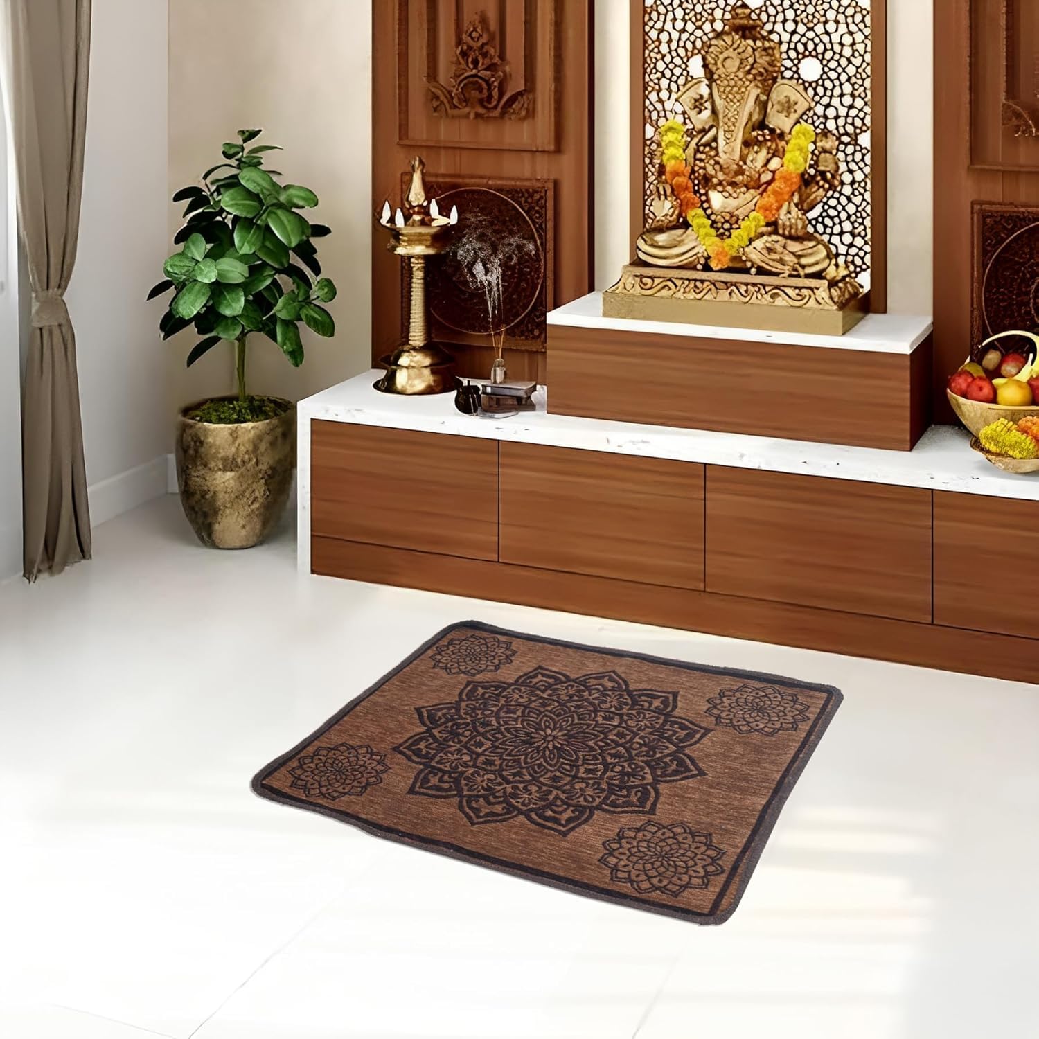 Velvet Pooja Mat 2x2 Feet | Soft Mandir Aasan for Daily Pooja | Pooja Mat for Home Temple, Meditation & Prayer | Durable & Easy to Clean | Non-Slip, Washable & Comfortable Sitting Mat (Coffee)-image-43
