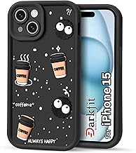 DARKFIT Back Case Cover Compatible for iPhone 15 | Cute Fun Cartoon 3D Ball Coffee Silicone Case | Camera & Body Protection | Shock Proof | for iPhone 15 | Color Black | Pack of 1