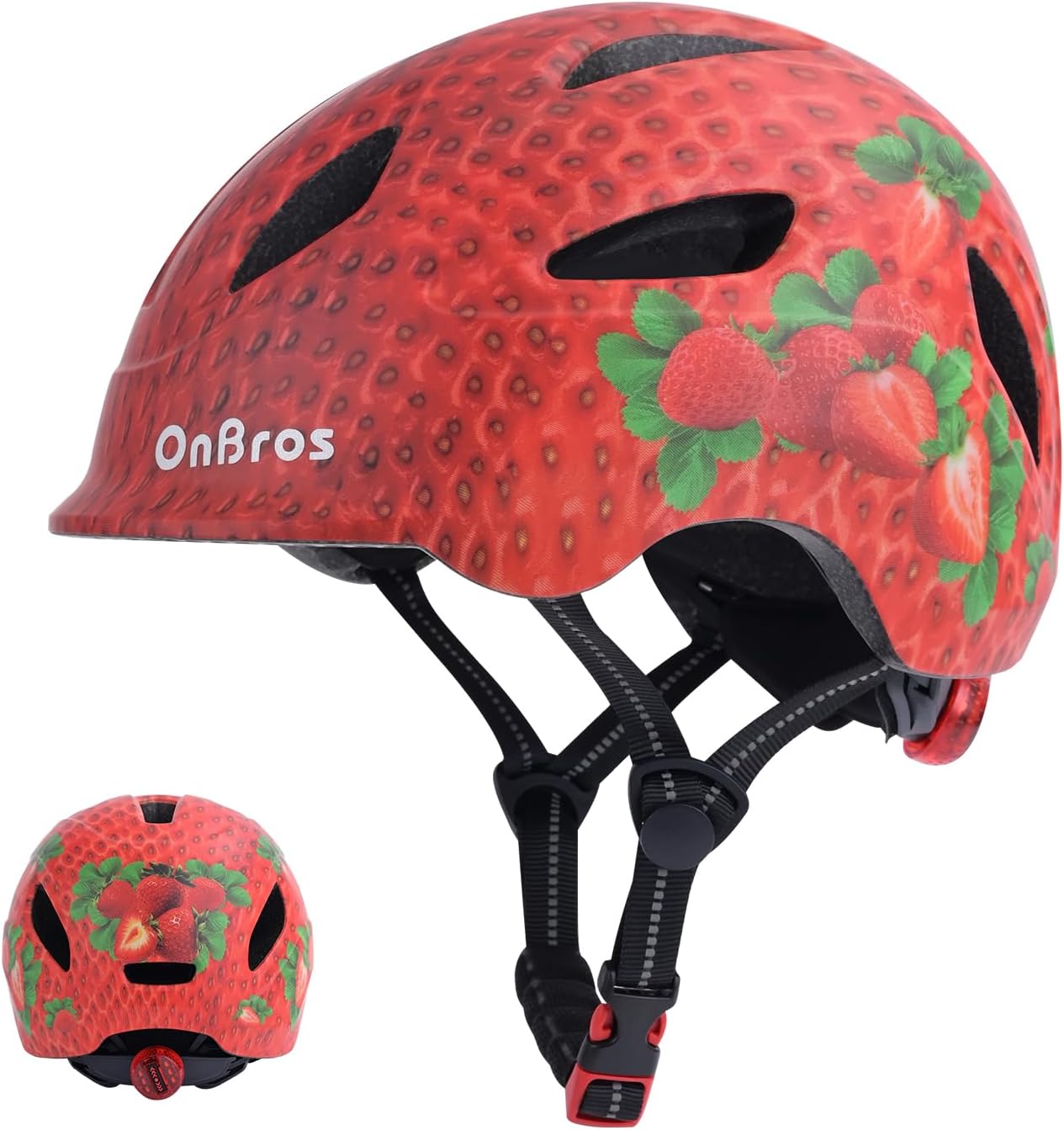 Kids Bike Helmet, OnBros Kid Cycle Helmet for Gils and Boys with LED Light, Lightweight Certified Toddler Bicycle Helmets (S/XS 46-50-55cm) Strawberry X-Small - Image 1 of 7