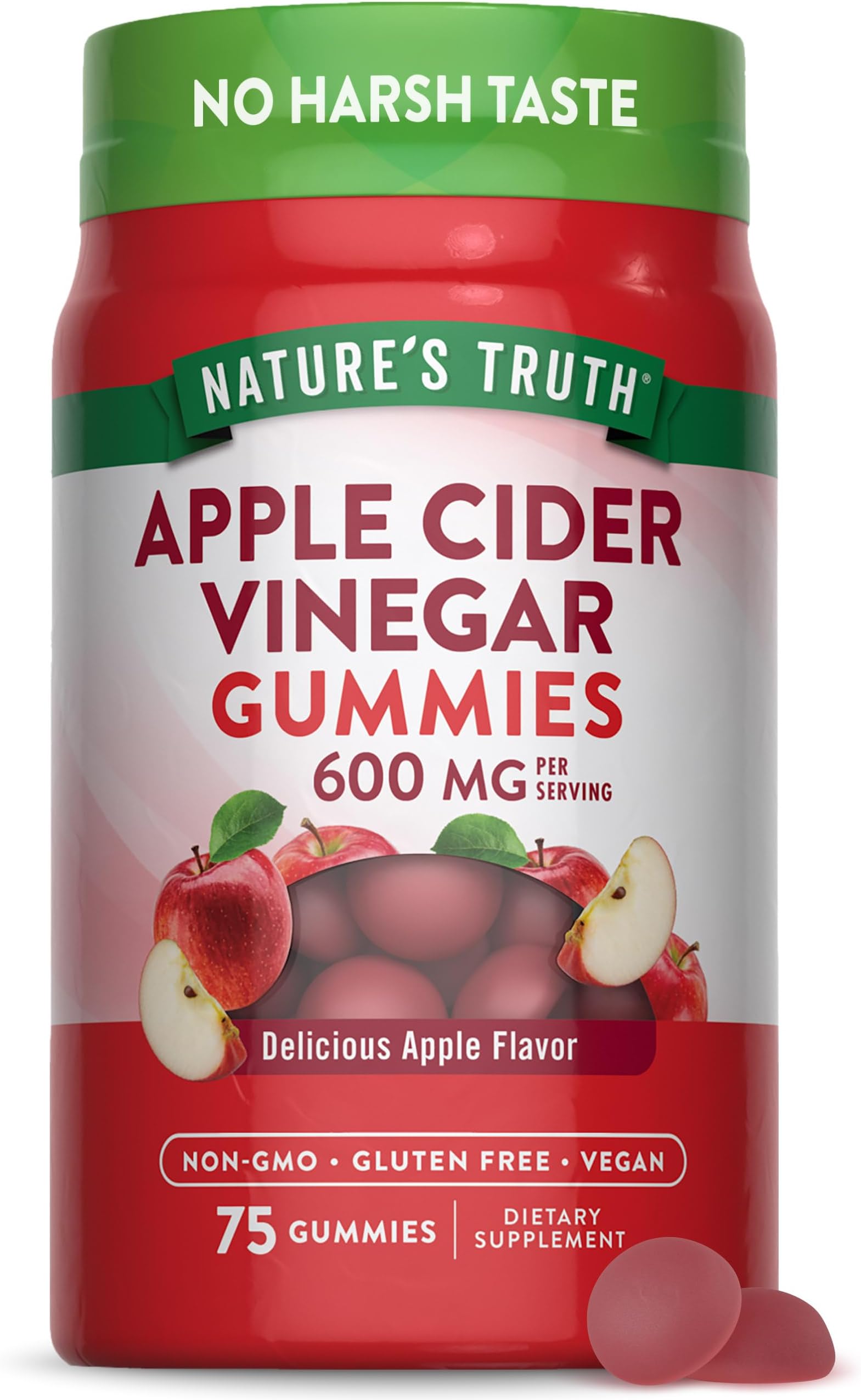 Apple Cider Vinegar Gummies | 600 mg | 75 Gummies | Apple Flavor | Vegan, Non-GMO, Gluten Free Supplement