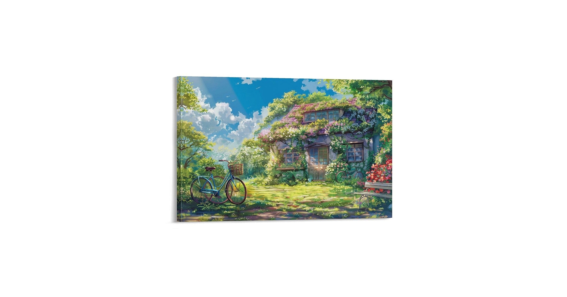 Amazon.co.jp: 絵画 花と緑の芝生に囲まれた家インテリア 絵画
