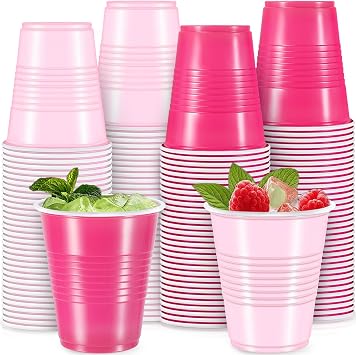 100 Pack Pink Plastic Cups, 12oz Disposable Party Cups, Disposable Drinking Cup Bulk for Birthday, Wedding, Graduation, Picnic, Baby Shower, Light & Hot Pink