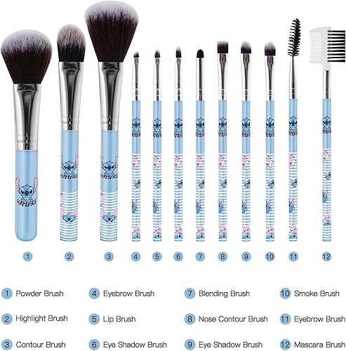 Miniatura 2 de Bolsa de maquillaje de puntada con brocha de maquillaje, estuche de cosméticos de felpa para puntadas, 12 piezas, bolsa de capacidad para brochas de