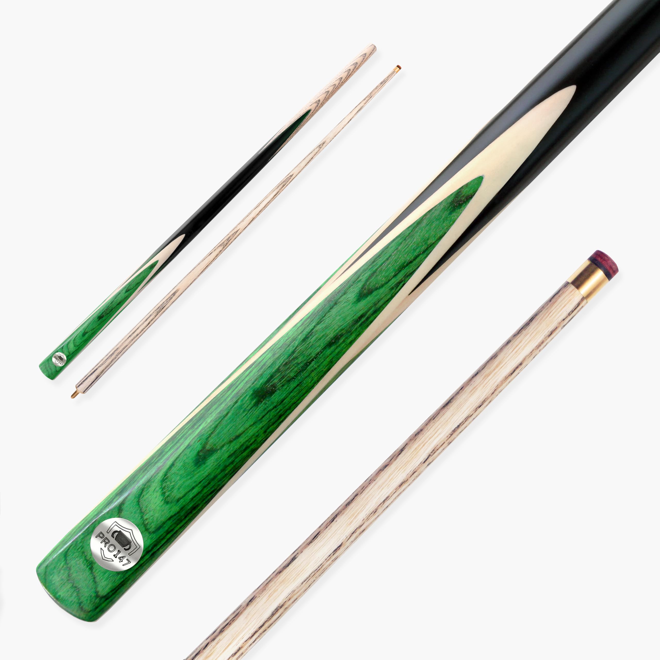 PRO147 WINDSOR 57 Inch 2 Piece Centre Joint Ash Snooker Pool Cue with 9.5mm Tip (Green)