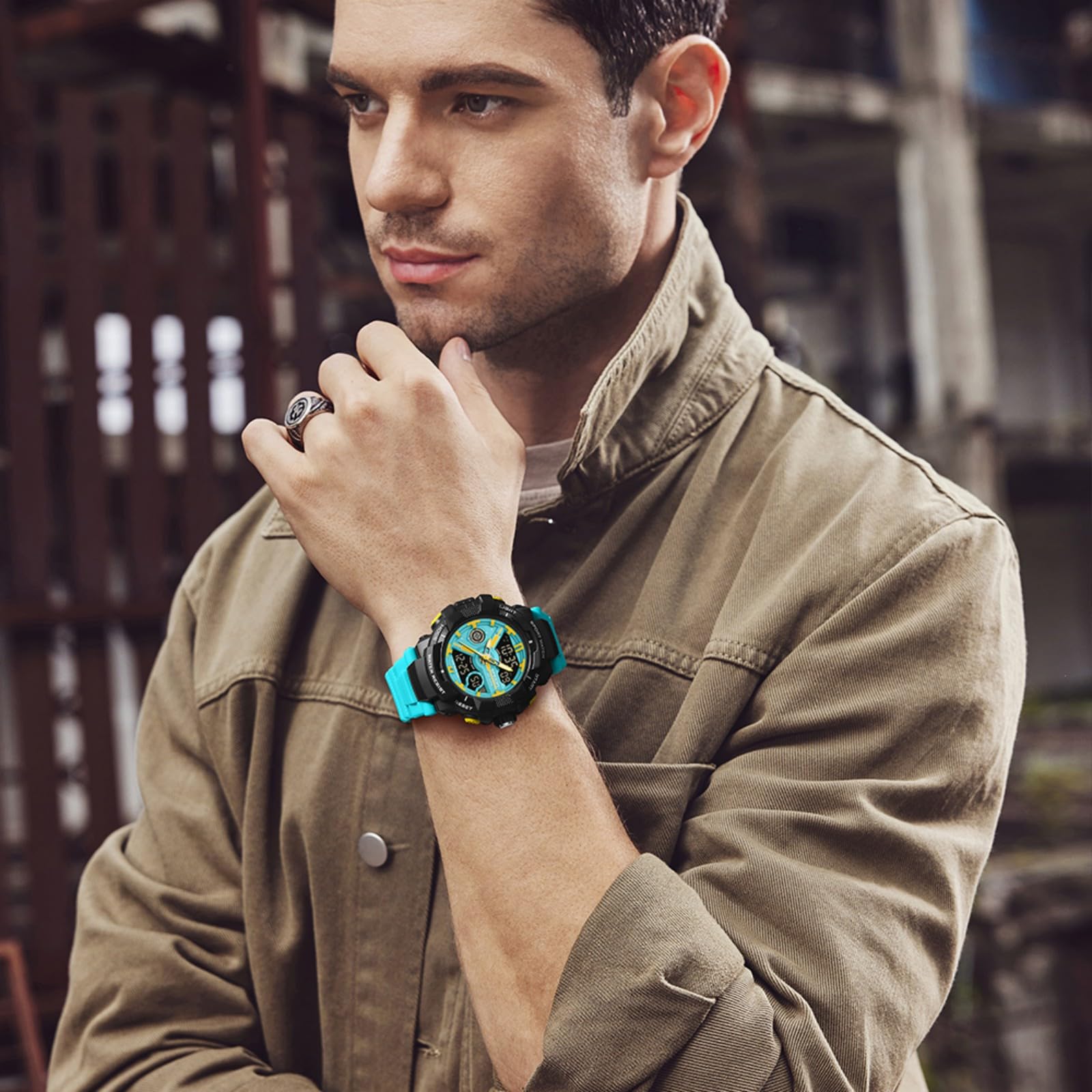 Relojes coloridos para hombre, para deportes al aire libre, resistente al agua, con alarma LED, fecha, doble dial y cronómetro