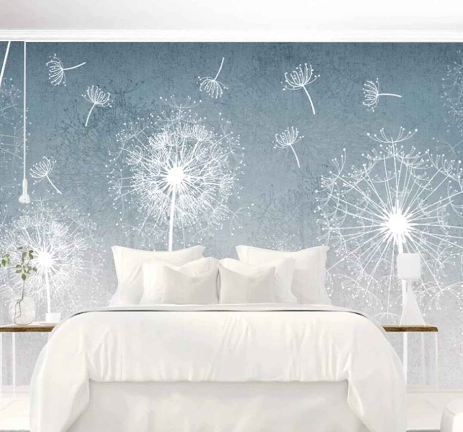 XLMING Simple Fresh Hand Drawn Blue Dandelion 3D Wallpaper Luxury Home Dining Decor Paste Sofa Living Room The Wall for Bedroom Mural-350cm×256cm