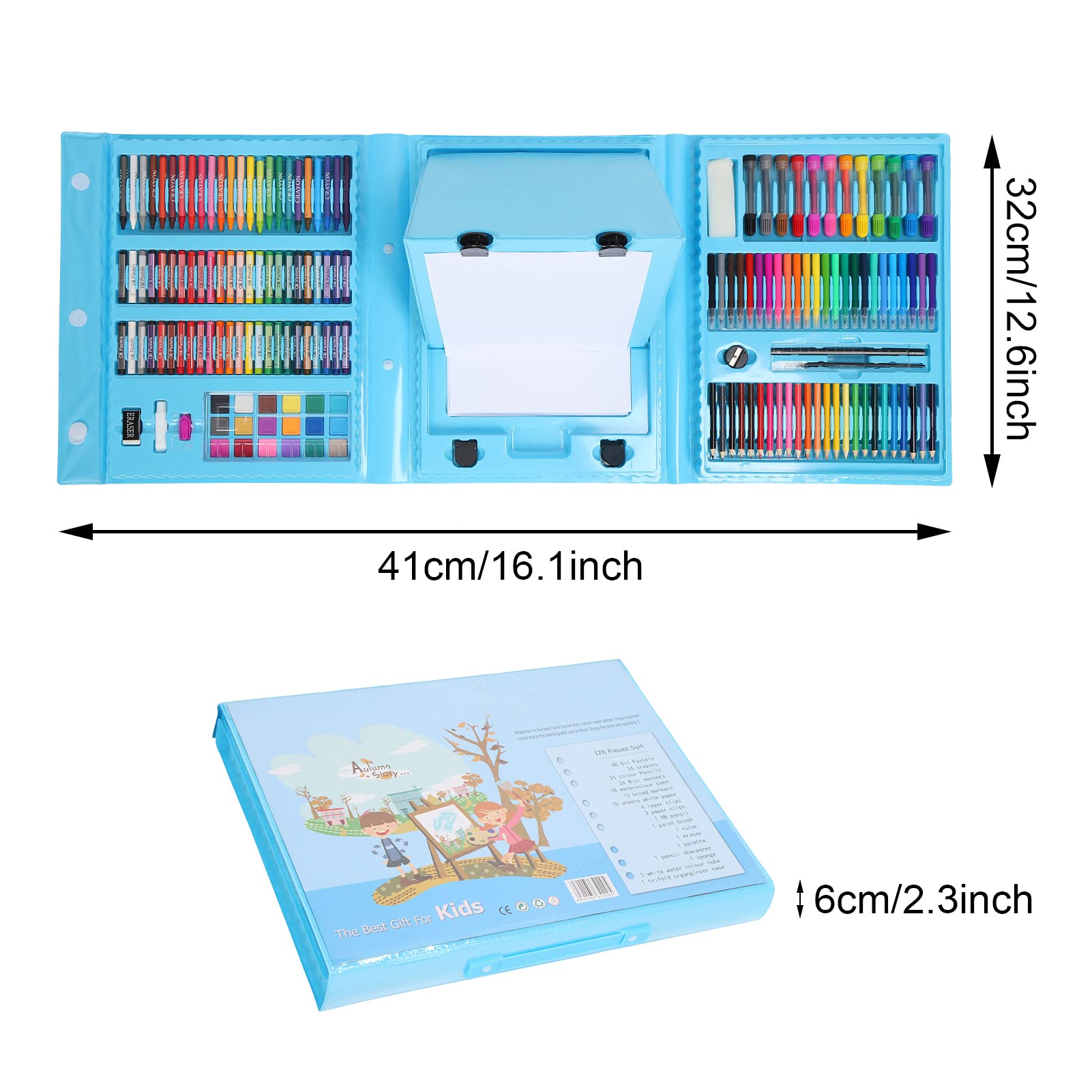 176-teiliges Malwerkzeug-Set für Kinder, Zeichenset mit Aquarellstiften, Wachsmalstiften und Buntstiften, ungiftige Kunstmaterialien für Kinder und Schüler, inklusive