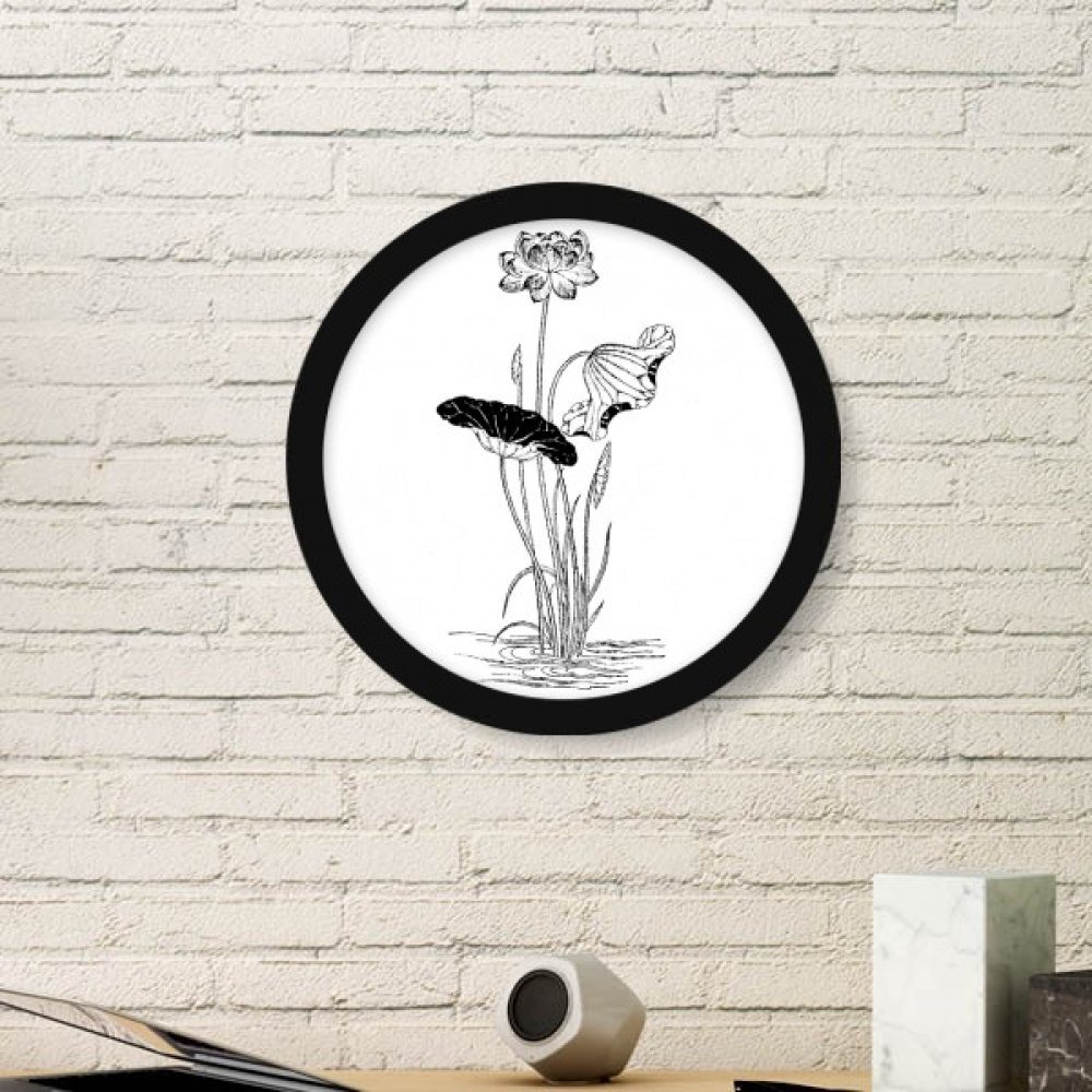Fleur d'eau lotus blanc dans son cadre rond en bois noir, cadeau idéal