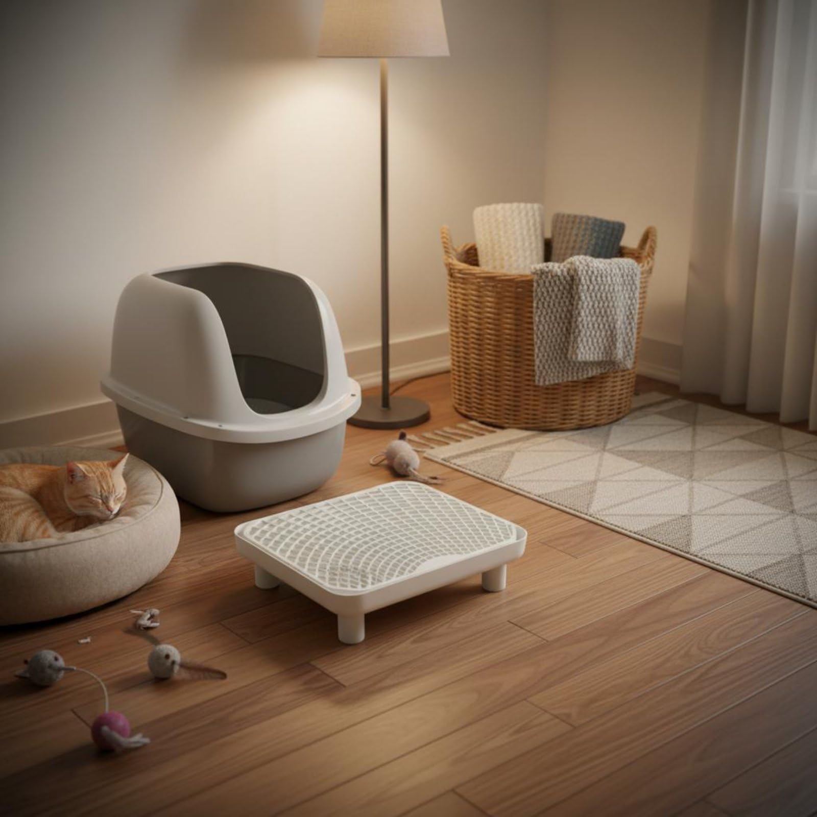 Plateforme Toilette Chat Tapis Séparateur Bac à Litière Récupérateur Double Structure Nettoyage Simplifié Adapté à Usage Quotidien Appartements