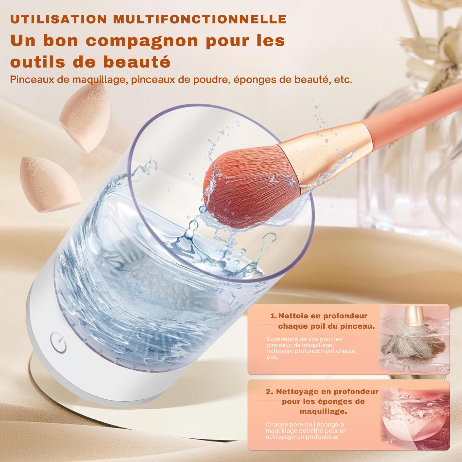 Nettoyeur Électrique de Pinceaux de Maquillage: Rapide, Automatique et Portable, Adapté à Tous Types de Pinceaux, avec Technologie de Nettoyage en Profondeur - Idéal pour les Maquilleurs