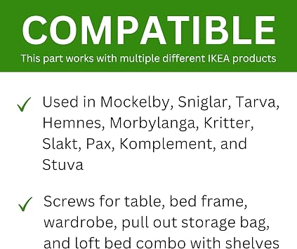 Spare Hardware Parts Bed Frame, Table, Wardrobe, Loft Bed, Daybed Frame Long Screw (Replacement for IKEA Part #105236) (Pack of 8)