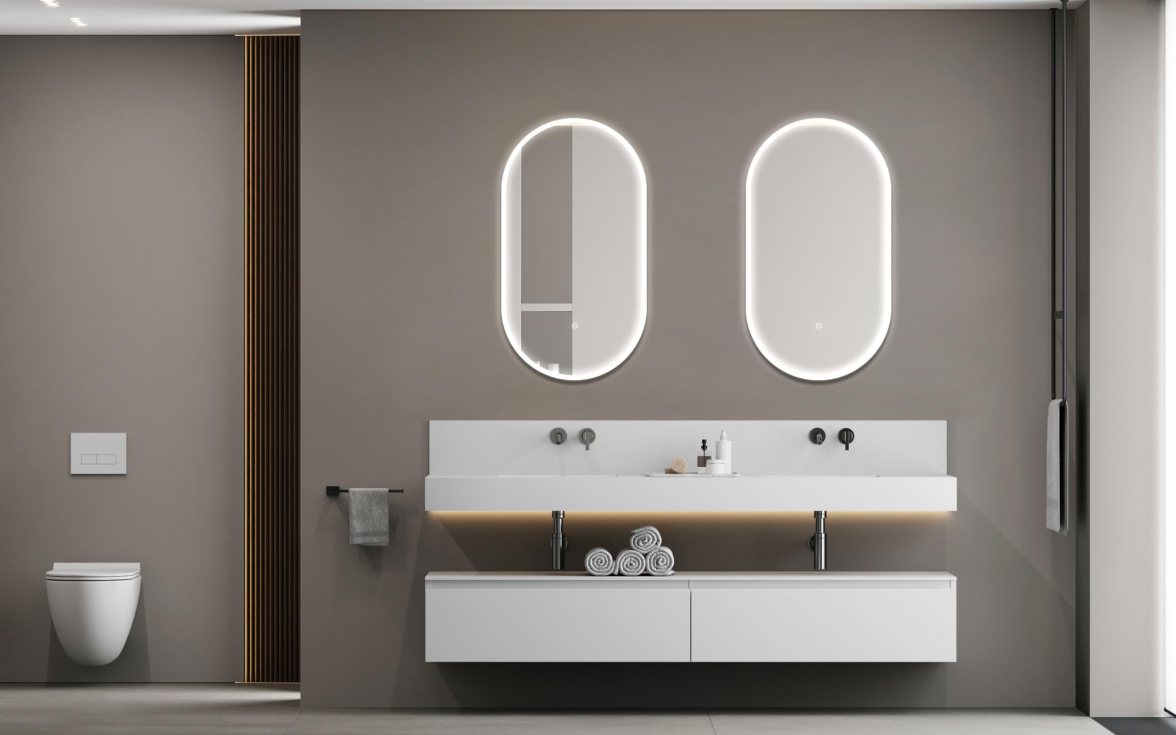 Miroir Salle De Bain 60cm Anti-Buée - LED Réglable 2700-6500K - Chauffage Intégré - IP44