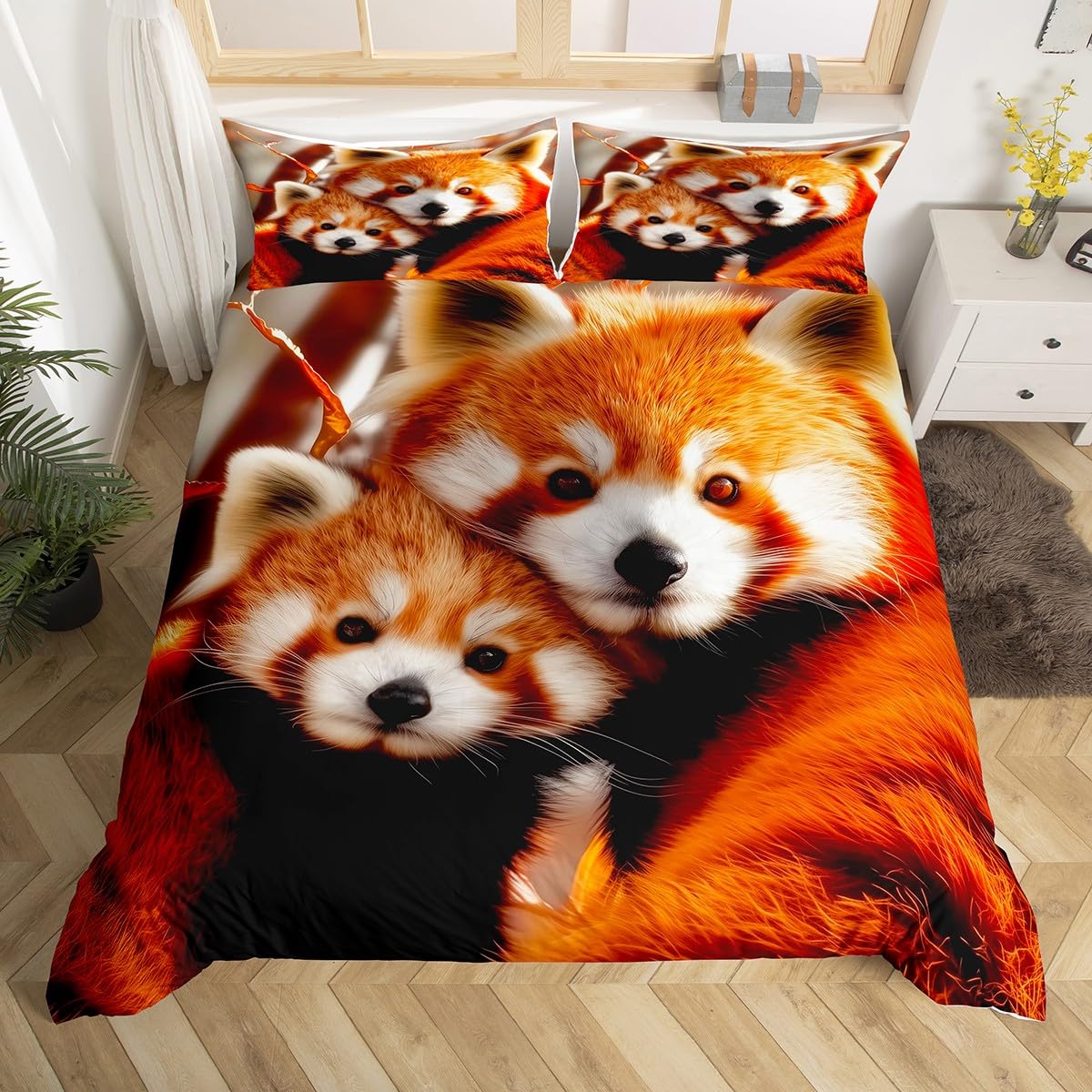 Parure de lit enfant panda avec housse de couette 140x200 et taie d'oreiller lit simple