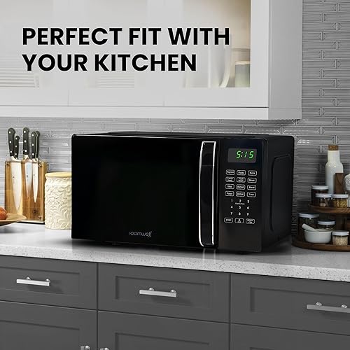 Miniatura 7 de Encimera de microondas pequeña de 0.7 pies cúbicos con pantalla digital, microondas de 700 vatios negro tiene 10 niveles de potencia y función de