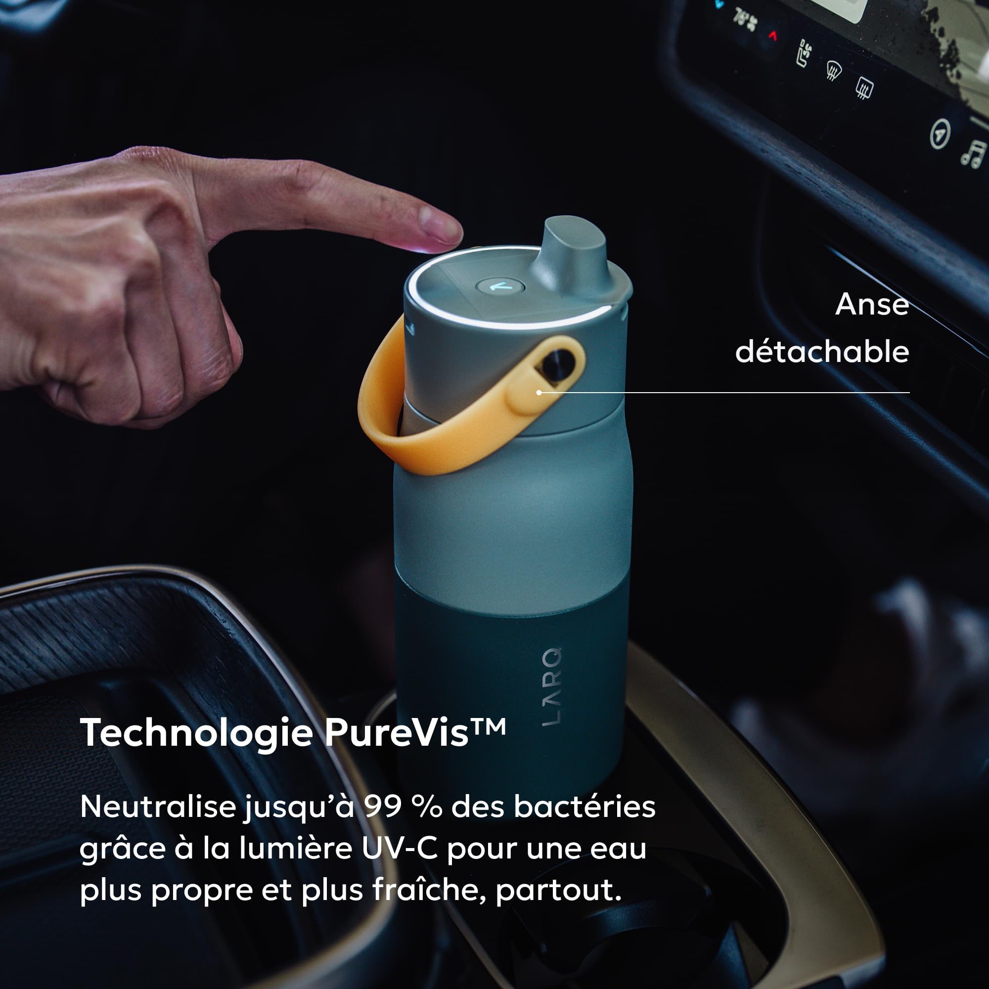 LARQ PureVis 2 Bouteille d'Eau Intelligente avec Filtre - Auto-Nettoyante UV, Suivi d'Hydratation via App, Acier Inoxydable Isolé - Garantie 2 Ans - 680ml
