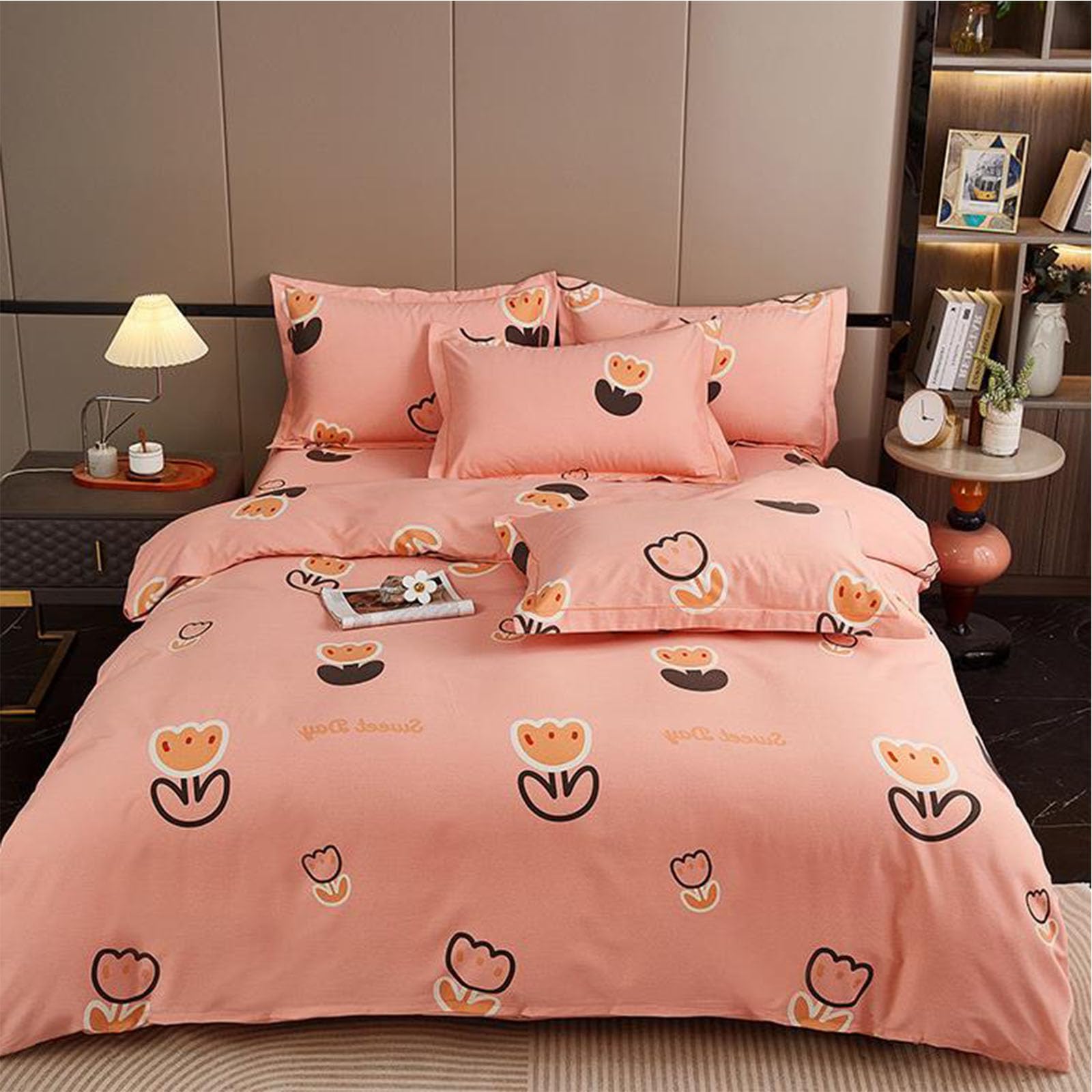 4 Pieces Luxury Soft Set Solid, Color Pattern Duvet Cover Bed Linen Duvet Cover Four-Piece Long-Staple Cotton Duvet 1.8m(200 * 230cm) 4