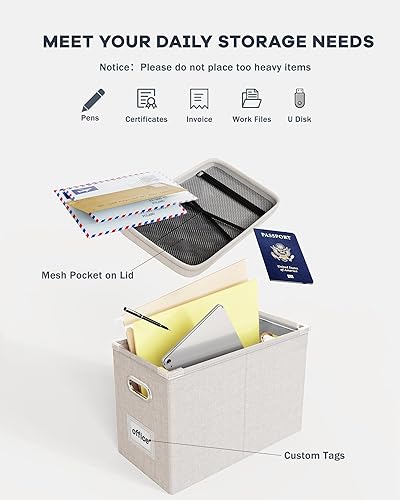 Miniatura 4 de Oterri Caja organizadora de archivos con tapa, caja de archivos colgante con bolsillo de malla, caja organizadora de documentos para archivos de