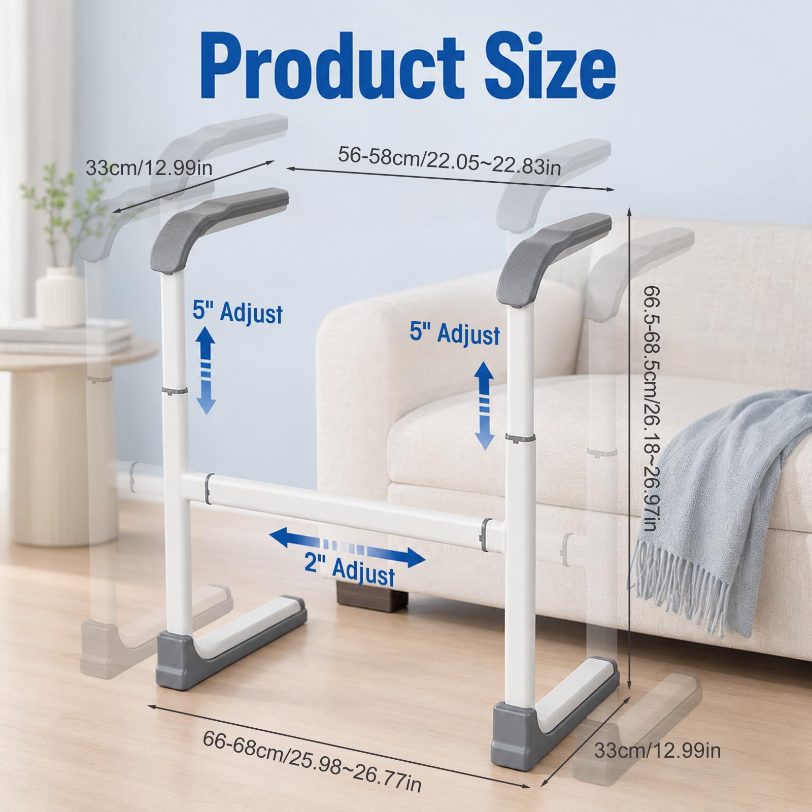 Supporto Divano per Anziani, Divano Letto WC Sostegno per Alzarsi, Sofa Sollevatore Ausilio Pazienti Anziani Sostegno Supporto, Altezza e Larghezza Regolabili, Fino 150 kg per Domestico Ospedaliero