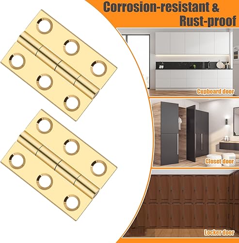 Miniatura 10 de Bisagras de latón macizo, 10 unidades, bisagras de caja de joyería, gabinete de cajón, bisagra a tope de 1 pulgada para caja de madera con tornillos