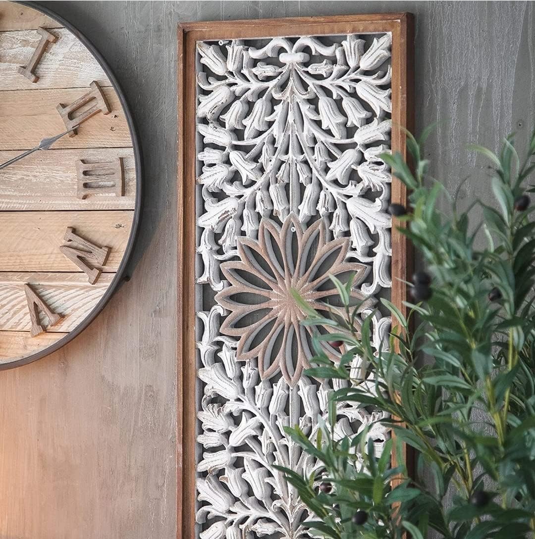 ZAYLXO Wood Wall Decor, Rectangular Wall Art Decorative Wall Hanging Wooden Long Panel For Home Decor, Wall Panel, Wooden Panel For House Decorative Hand Carved Wall Art Design White And Brown Color 36x16 Inch Size-image-26