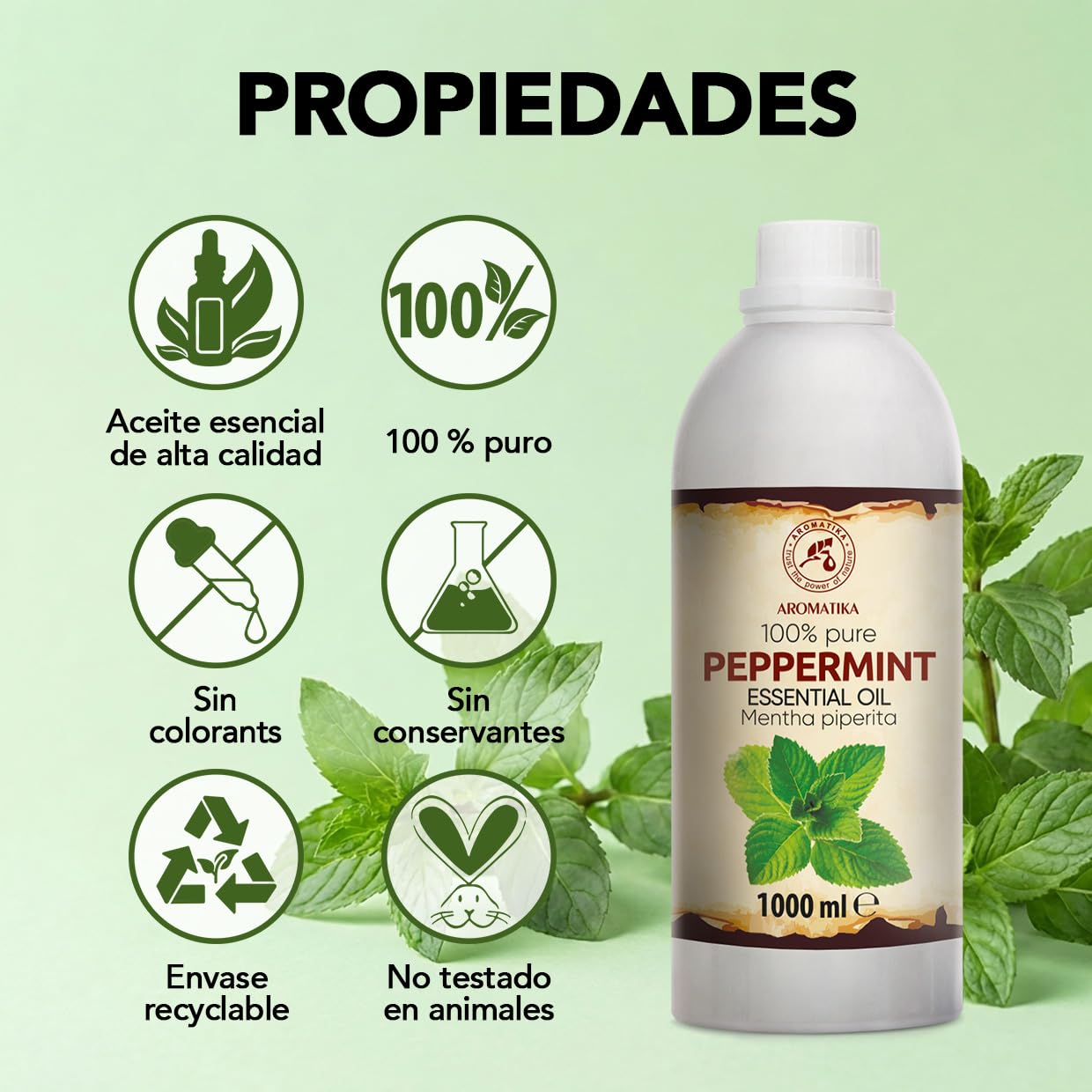 Aceite Esencial de Menta Piperita 1000 ml - para Difusores y Aromaterapia | Jabones y velas; aroma a menta; uso para lámparas aromáticas y difusores; fragancias para el hogar; ambiente aromático