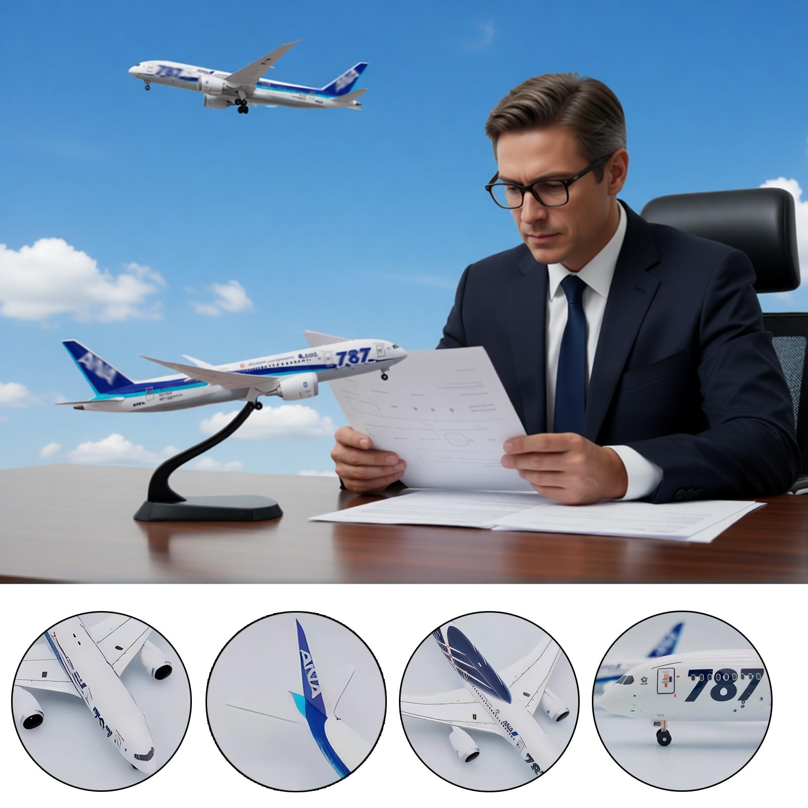 Modello di aereo statico lega pressofusa ANA B787-8 in scala 1:400 con supporto espositivo - Decorazione collezione alta qualità for appassionati aviazione, decorazione for mensola(JA805A)