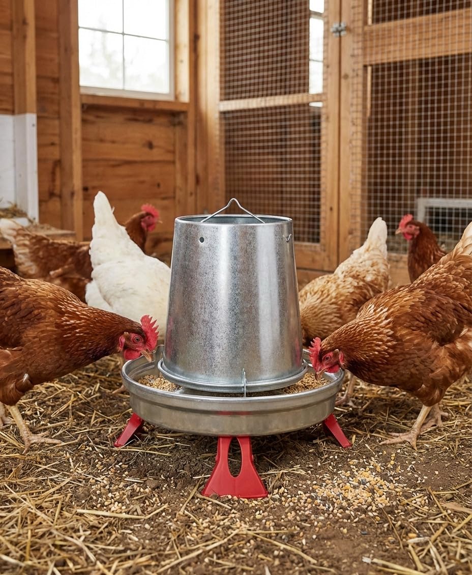 Tramoggia metallica galline con gambe 5 kg, 33x32 cm