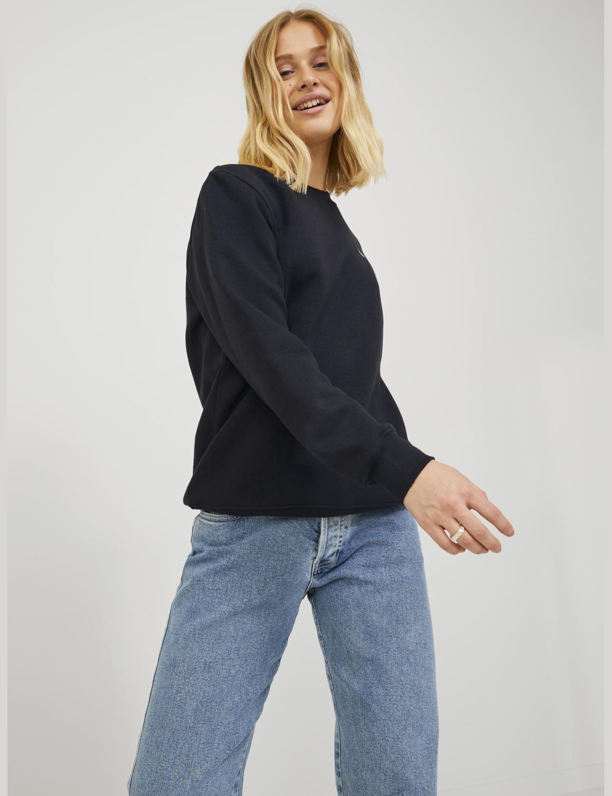 JACK & JONES Jxabbie Ls Rel Every Brush Crew Noos damska bluza czarna/nadruk: białe logo Jjxx, L, Czarny/nadruk: białe logo Jjxx, L