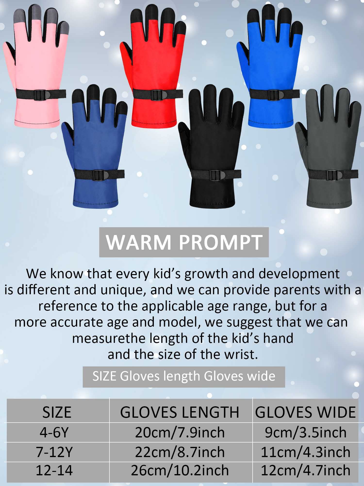 Boyiee 12 Pares Guantes Cálidos de Esquí de Nieve Guantes de Invierno para Niños Impermeables