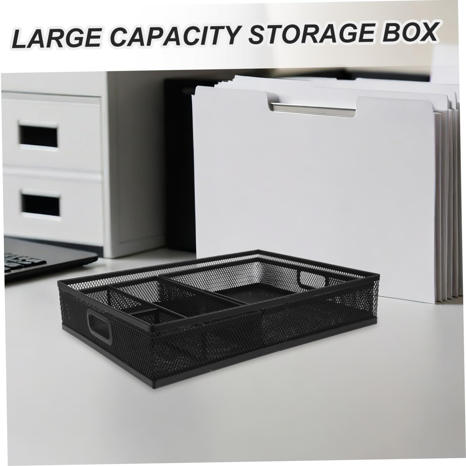 Organizzatore Cassetto Scrivania 3 Pezzi in Metallo Nero