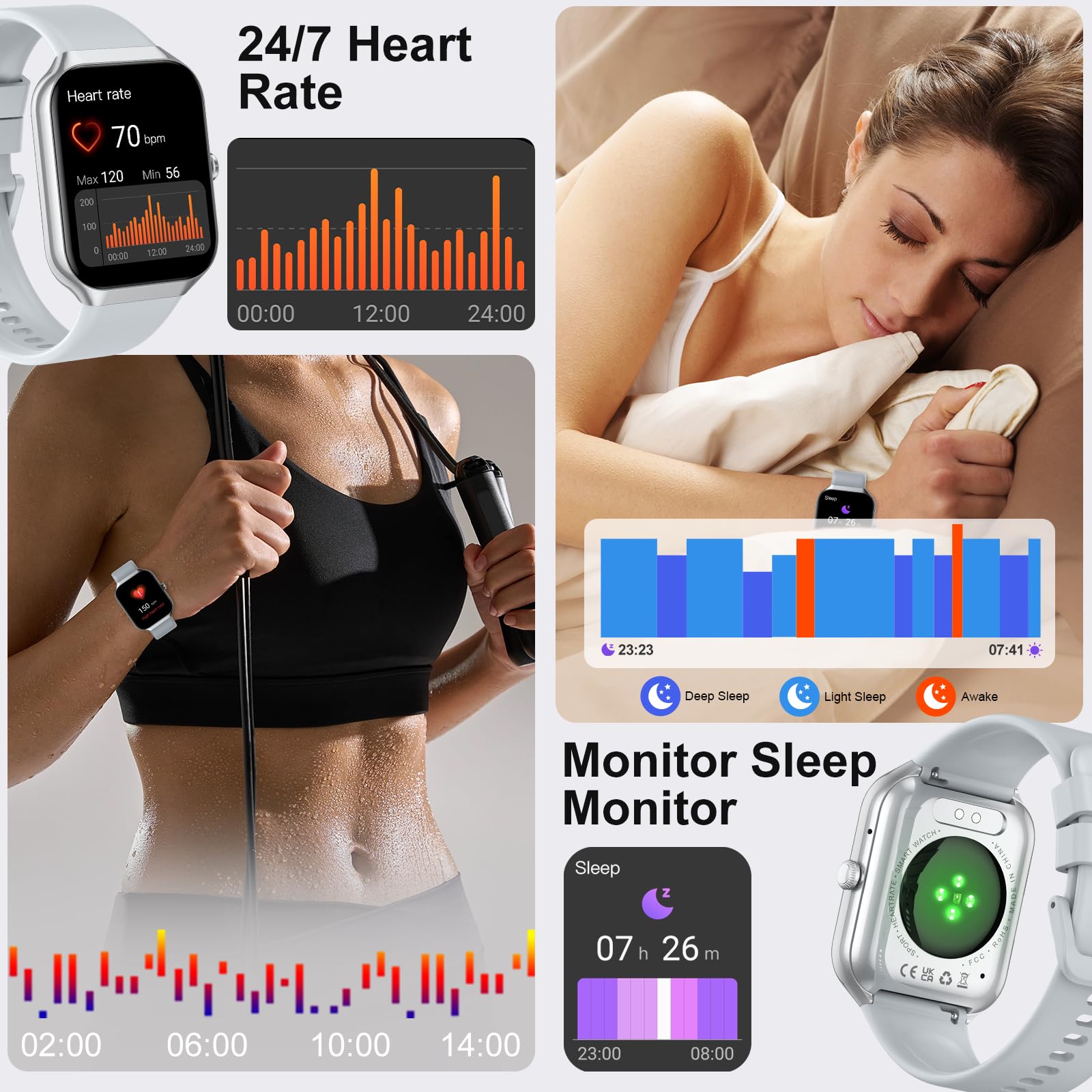 Smartwatch Uomo Donna,1.96" Orologio Smartwatch con Effettua/Risposta Chiamate,113+Sportive Smart Watch con Contapassi/24H Sonno Cardiofrequenzimetro, Impermeabil IP68,Tracker per Android iOS Silver