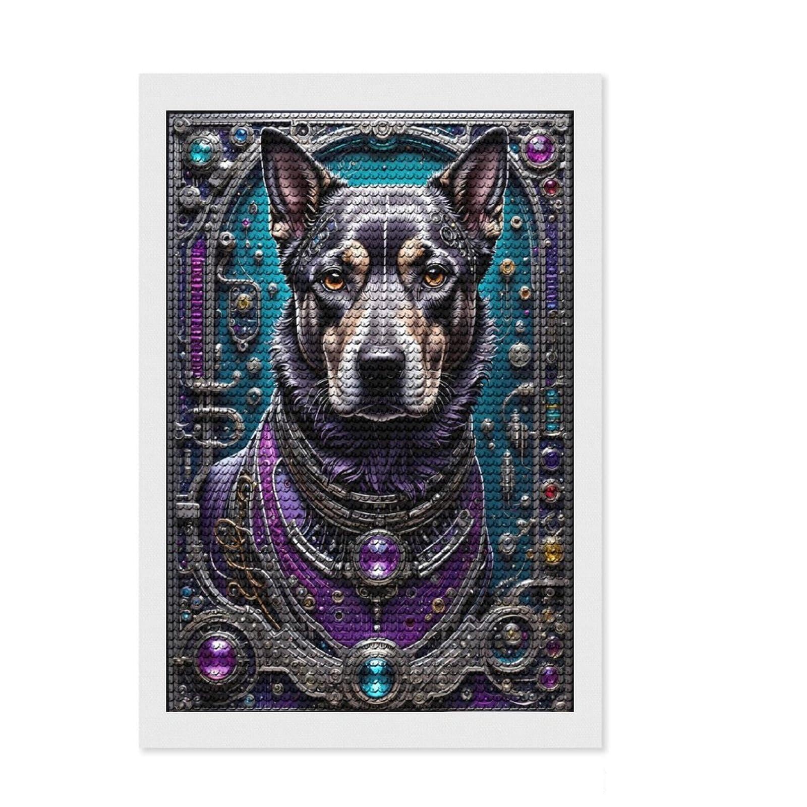 Junmoney Futuristic Steampunk Dog Diamond Painting Set 8"x12", Festive Craft Gift, for Beginners, Full Kit Included, Vintage Style Decor
